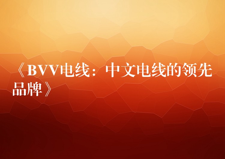 《BVV电线：中文电线的领先品牌》