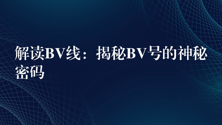 解读BV线：揭秘BV号的神秘密码